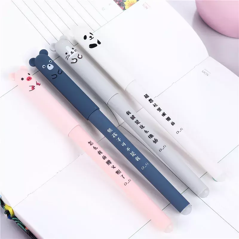 4 Pcs/Set Kawaii Pig Bear Cat Mouse Erasable Gel Pen School Office Supplies Stationery Gift 0.35mm Blue Black Ink