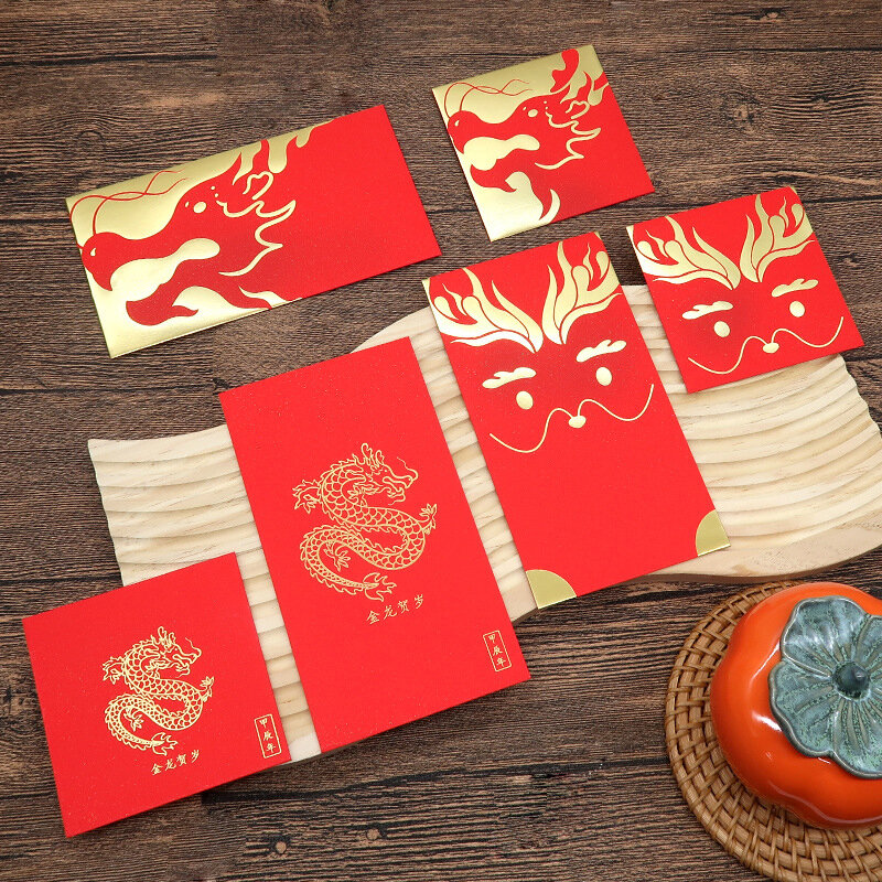 Enveloppes rouges mignonnes de modèle de dragon de bande dessinée, nouvel an chinois, décoration de festival de printemps, année du dragon, poche d'argent chanceuse, cadeau de partie