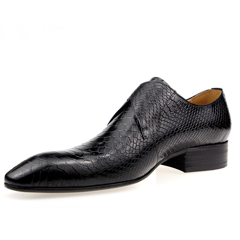 Sepatu pria bisnis mewah kulit sapi asli cetak Snaked sepatu pesta pernikahan Formal kantor kualitas tinggi pengiriman cepat
