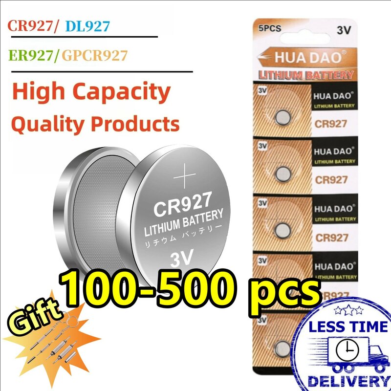 리모컨 레이저 조명 장난감 시계 시계용 리튬 배터리, CR927 CR 927, DL927 BR927 단추 코인 셀, 100-500PCs, 3V