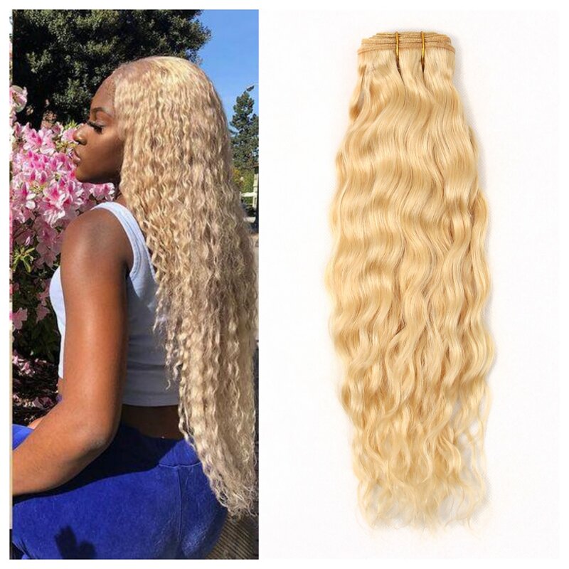 Bundel rambut manusia gelombang air Pirang madu 613 bundel rambut manusia 40 inci ekstensi rambut Remy Brasil ketebalan 150% bundel Hiar mentah untuk wanita
