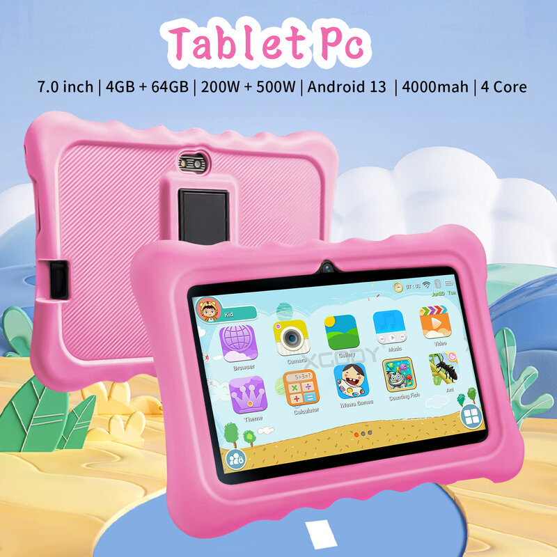 Tablette pour enfants, 2 Go de RAM, 32 Go de ROM, Dean WiFi, Bluetooth, caméra dos, logiciel installé avec étui Verde, 2024 Nouveau