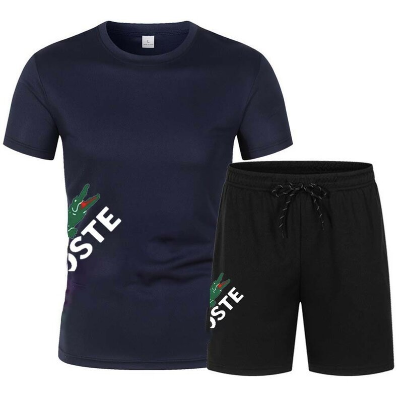 Костюм спортивный мужской из двух предметов, модная быстросохнущая Спортивная одежда для фитнеса, бега, повседневные шорты с коротким рукавом, лето