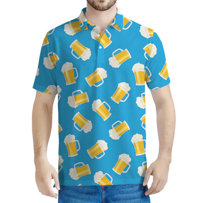 Nowa koszulka polo z nadrukiem 3D dla mężczyzn Festiwal mody Krótki rękaw Streetwear Koszulka z klapami Kobiety Letnie luźne koszulki z guzikami