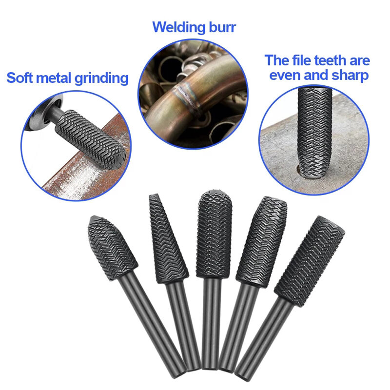 Elétrica Rotary Rasp File Tools Set, ferramentas elétricas de moagem, parte de aço para Metal Derusting, Rebarbação, 5pcs