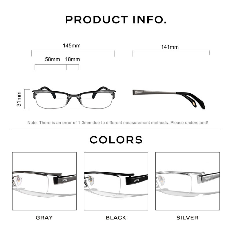 CAPONI – lunettes en titane pur pour hommes, verres d'affaires semi-sans monture, Anti-lumière bleue, personnalisées sur Prescription, JF1107