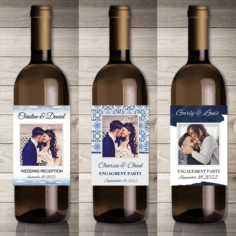 Impressão personalizada Wine Stickers, adesivos personalizados de casamento, adicione sua imagem, doces favores, rótulos de garrafa de presente, 20pcs