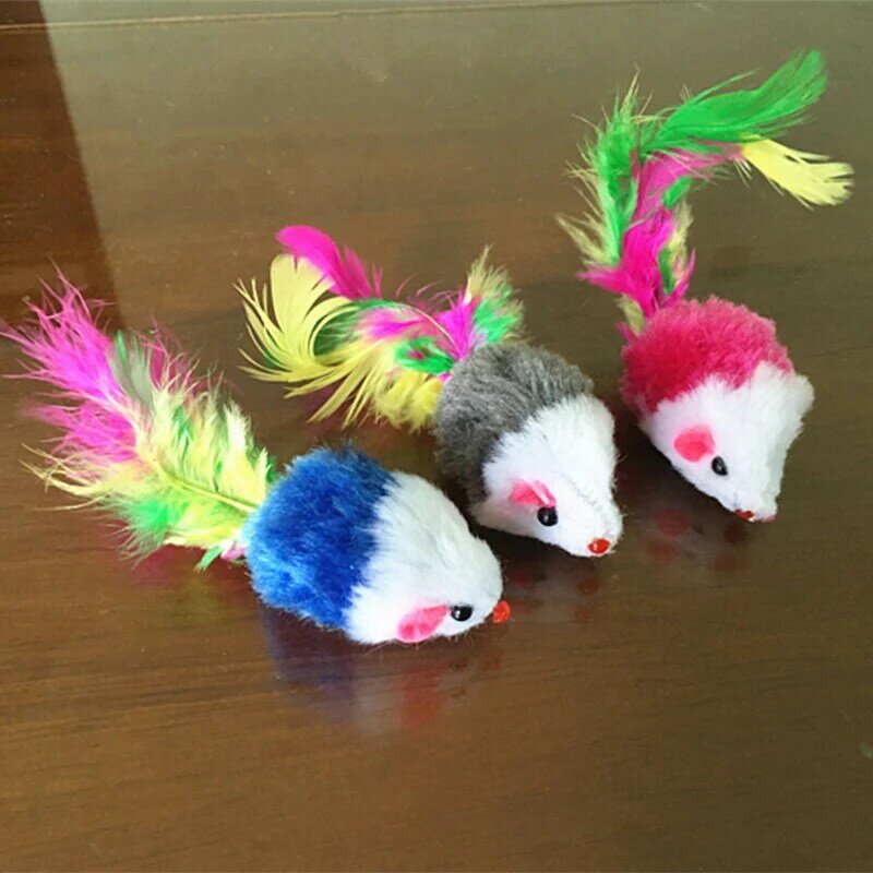 Bonito mini macio velo falso mouse gato brinquedos colorido pena engraçado jogar brinquedos de treinamento para gatos gatinho filhote de cachorro pet suprimentos