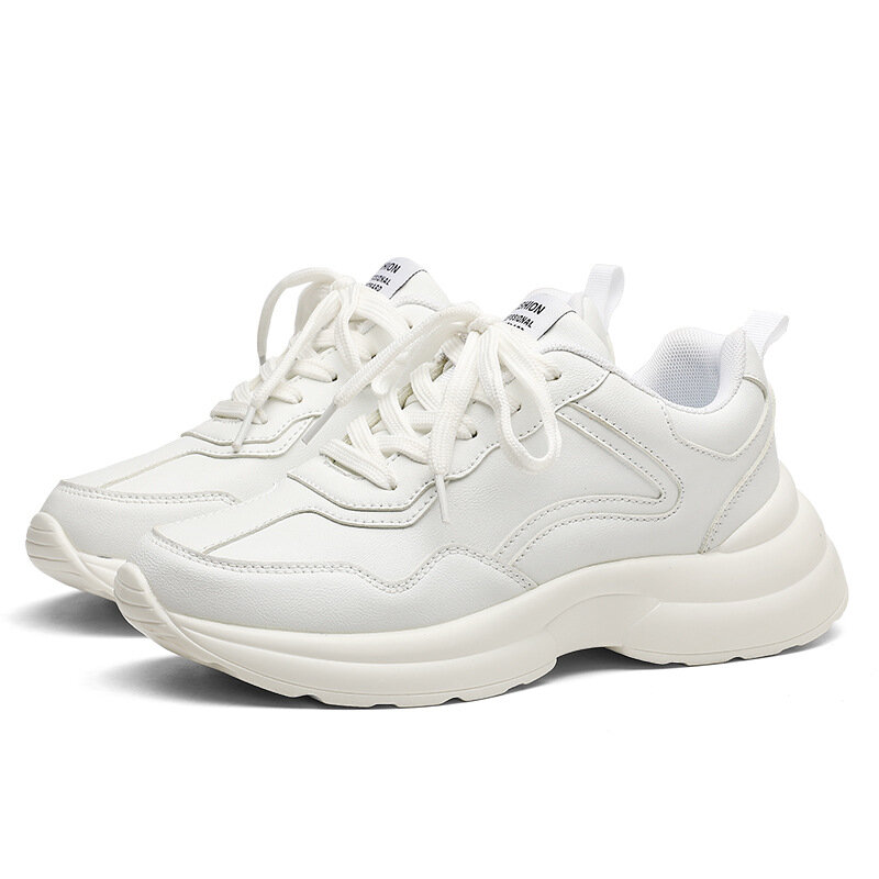 Chaussures blanches à plateforme pour femmes, baskets à lacets, mode, papa, compagnon canisé, nouveau, 2024