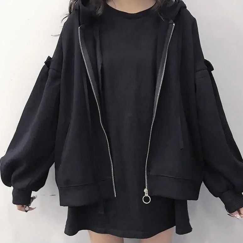 Coat Hoodies Sweatshirts Casual Solid All-Match Lantern Sleeve Fashionable Large Size Spring And Autumn Thin Section Korean Coat