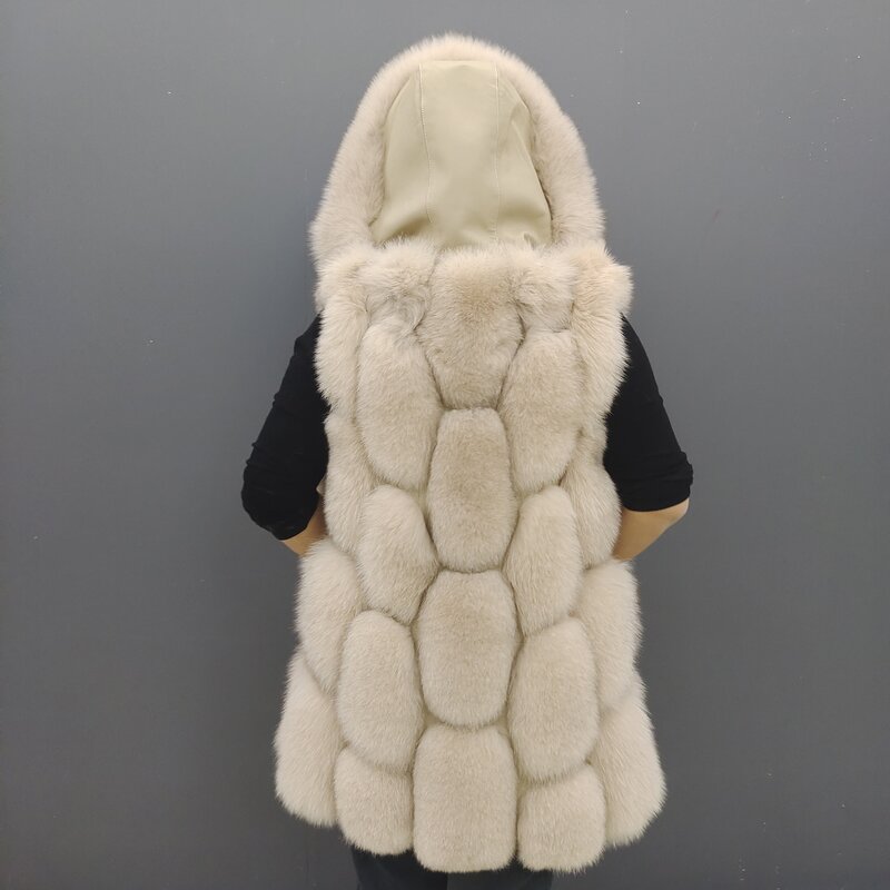 女性のための本物のキツネの毛皮のベスト,革のコート,新しいスタイル,冬