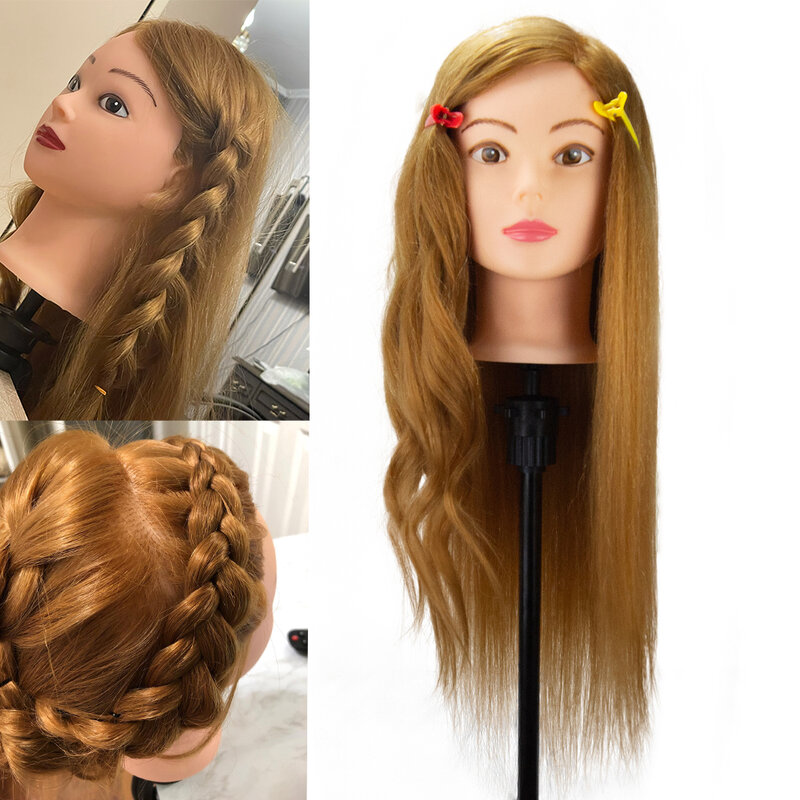 Manequim feminino treinamento boneca cabeça com suporte tripé, 80% cabelo real, cabeleireiro, bonecas de cosmetologia, novo
