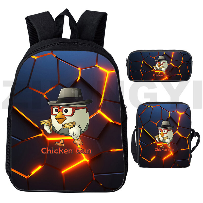 Трендовый холщовый рюкзак для учеников с 3D рисунком куриного ружья, школьный ранец для мальчиков 3 в 1, мужской портфель для ноутбука с рисунком аниме