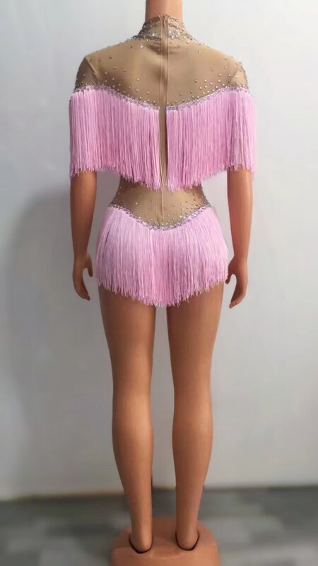 Sexy Tassels 7 Colors Fringes Latin DanceLeotard Outfit Birthday Celebrate CostumePerformance Bodysuit Costume  A101