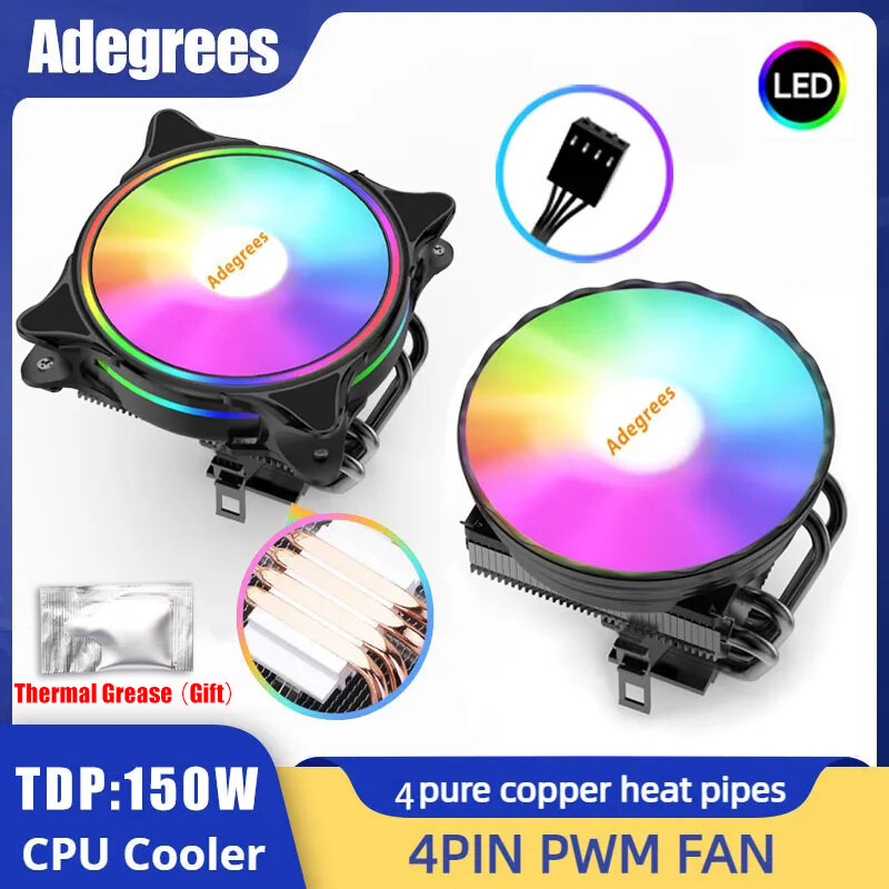 CPU Cooler 120MM 4 Heatpipes PC Radiator PWM 4PIN for Intel LGA 1366 1155 1150 1151 1200 1700 2011 X79 X99 AM4 Black Cooling Fan