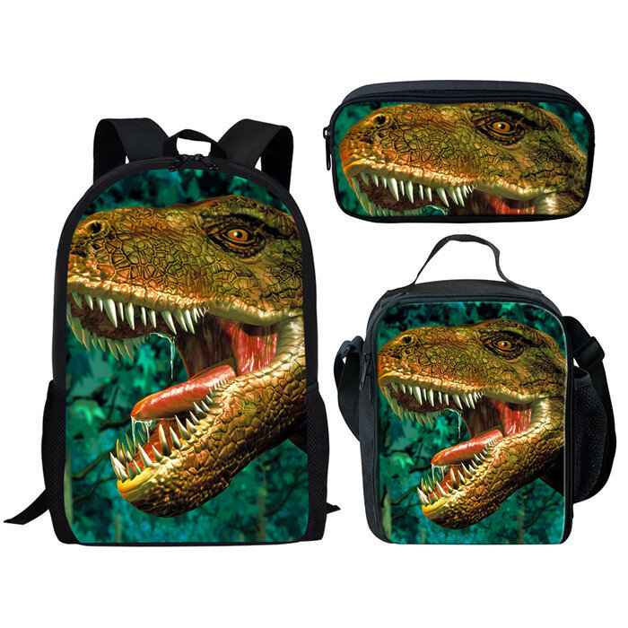 Klasyczna moda świat jurajski dinozaur 3D drukuj 3 sztuk/zestaw torby szkolne dla uczniów plecak na laptopa plecak torba na lunch piórnik