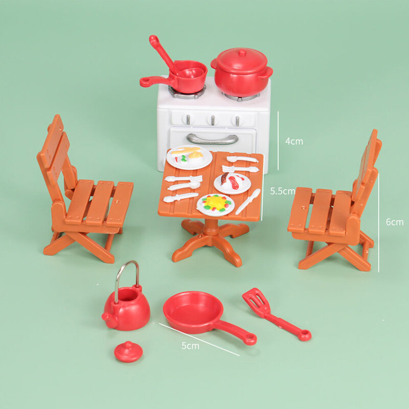 미니 피크닉 야외 오븐 테이블 및 의자 장난감 액세서리, 어린이 미니 놀이 집 인형 집, 가족 장면 촬영 소품, 1 개