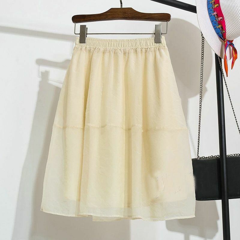 2024 New Organza Midi Skirt Patchwork Skirt, High Waisted Puffy Skirt, Short Skirt, Khaki Summer A-line Skirt