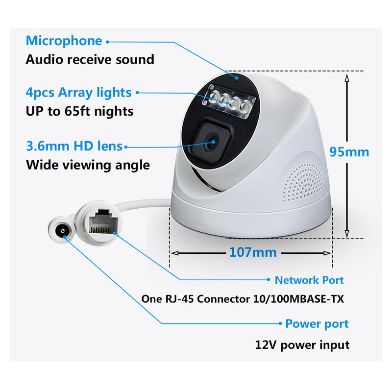 กล้องไอพี4K 8MP POE IP H.265เสียงมุมกว้าง ONVIF 2.8มม. กล้อง CCTV บ้านการมองเห็นได้ในเวลากลางคืนกล้องวงจรปิดรักษาความปลอดภัย