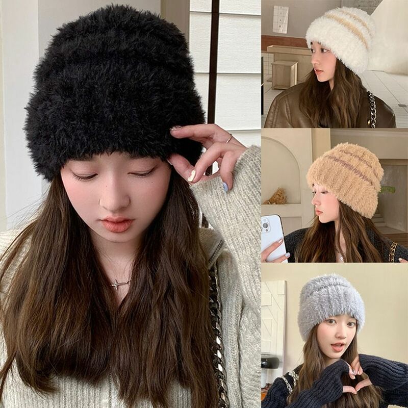 Unisex Winter Warm Hats New Solid Color Ear Protection Casual Stacking Hats Knitted Bonnet Caps Women Warm Hats