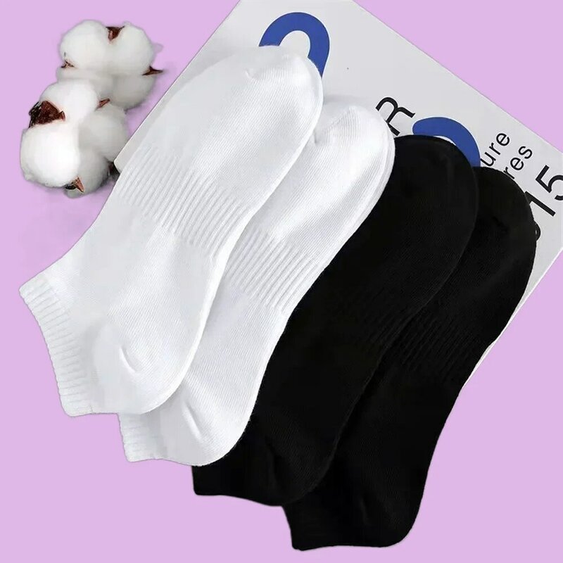 5 Pairs 2024 Men Fashion Classic Black/White Business Breathable Men Cotton Socks Summer Autumn Women Ankle Boat Socks