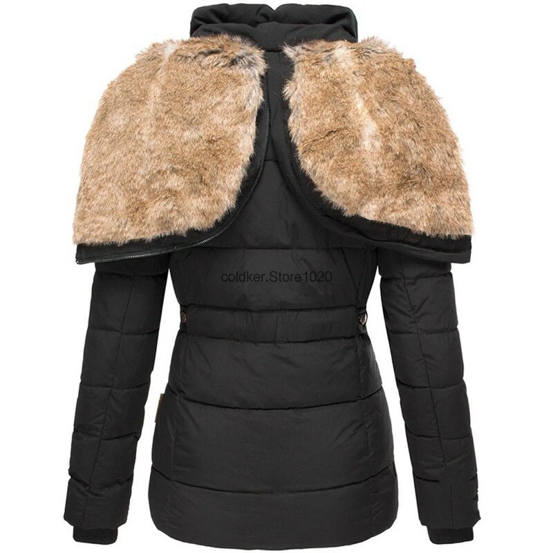 Women's Autumn Winter Jacket Coats Warm Solid Plush Thickened Jacket Button Long Trench Windproof Hooded Parka Down Cotton Coat