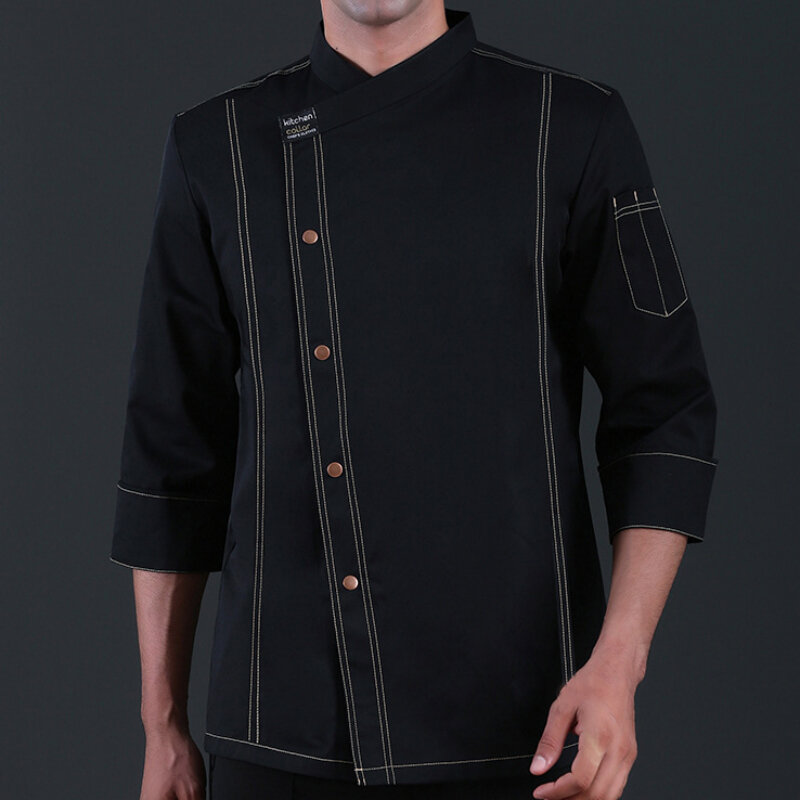 남녀공용 두꺼운 반팔/긴팔 셰프 재킷, 세련된 주방 레스토랑 요리 유니폼
