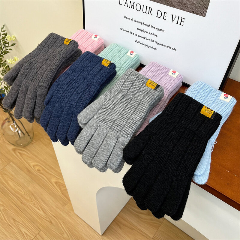 Luvas de lã cheia de lã esticada para homens e mulheres, luvas quentes, tela sensível ao toque, acessórios femininos de crochê, inverno, 2023