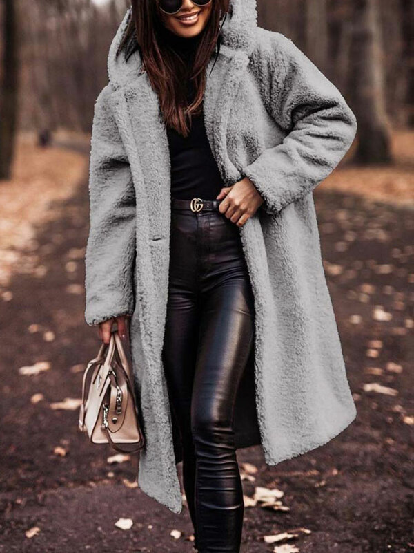 Осенне-зимнее длинное пальто, женское плюшевое теплое пальто из искусственного меха, женская меховая куртка, женское плюшевое пальто, женская верхняя одежда