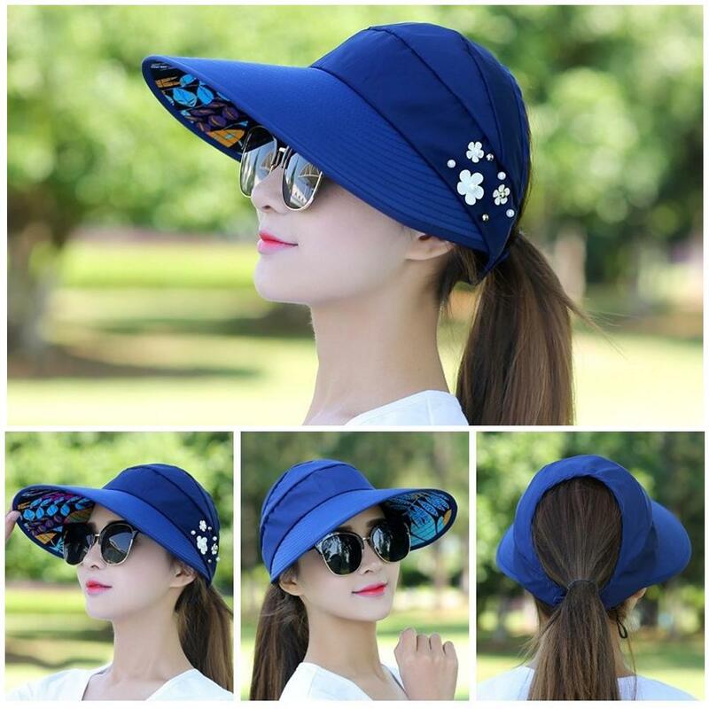 Sombrero de ala ancha informal de verano, gorra de béisbol plegable con visera de flor de perla para exteriores