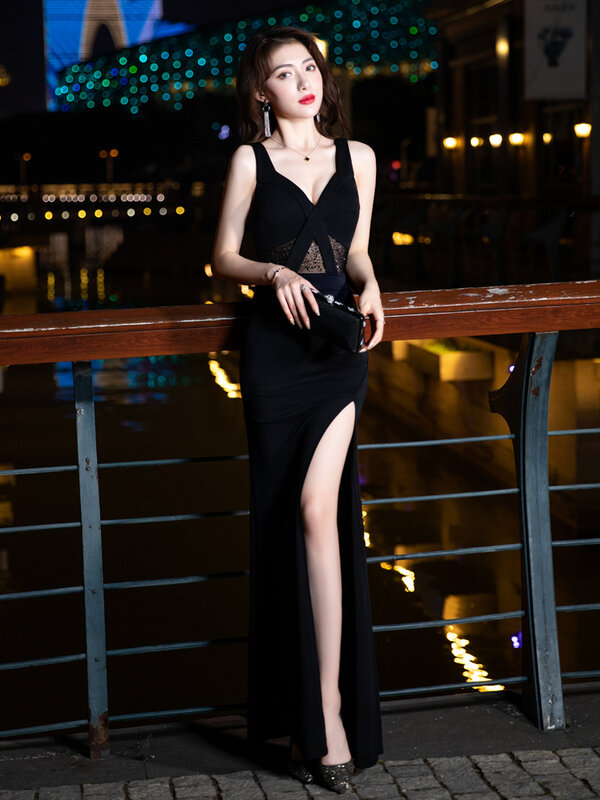 Temperament Evening Dress Women's 2024 New High-end Sense Light Luxury Fishtail Banquet Sexy Slim Nightclub Overalls