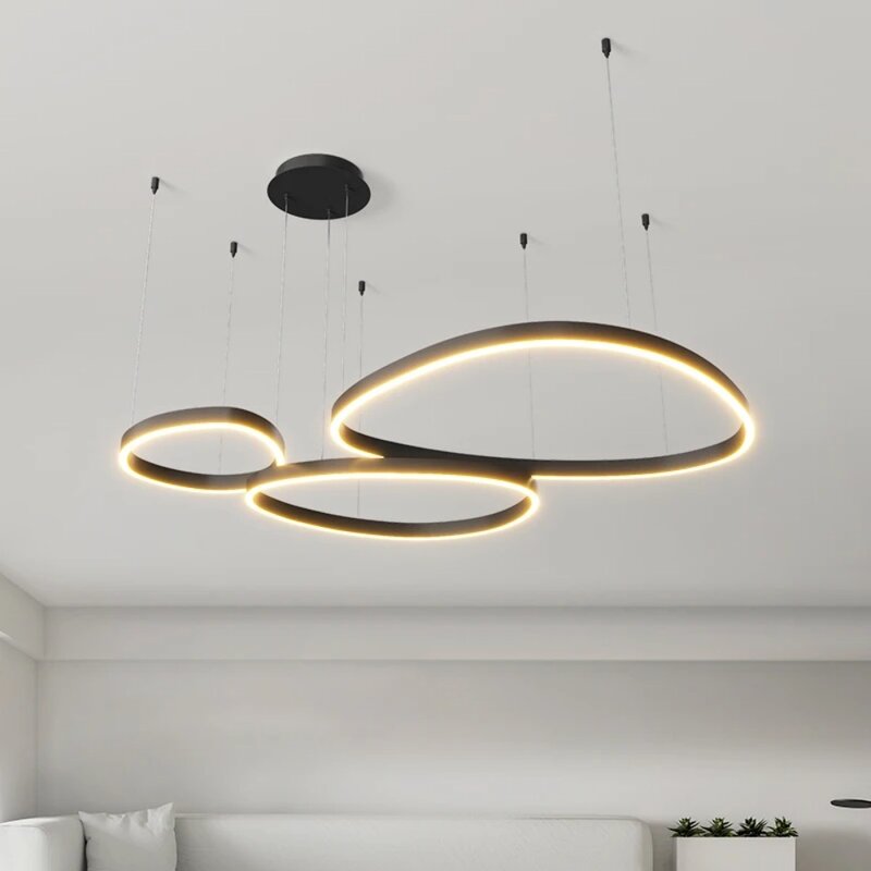 Современная светодиодная люстра с матовыми кольцами, домашнее освещение, потолочный светильник для гостиной, спальни, подвесные лампы черного и белого цветов