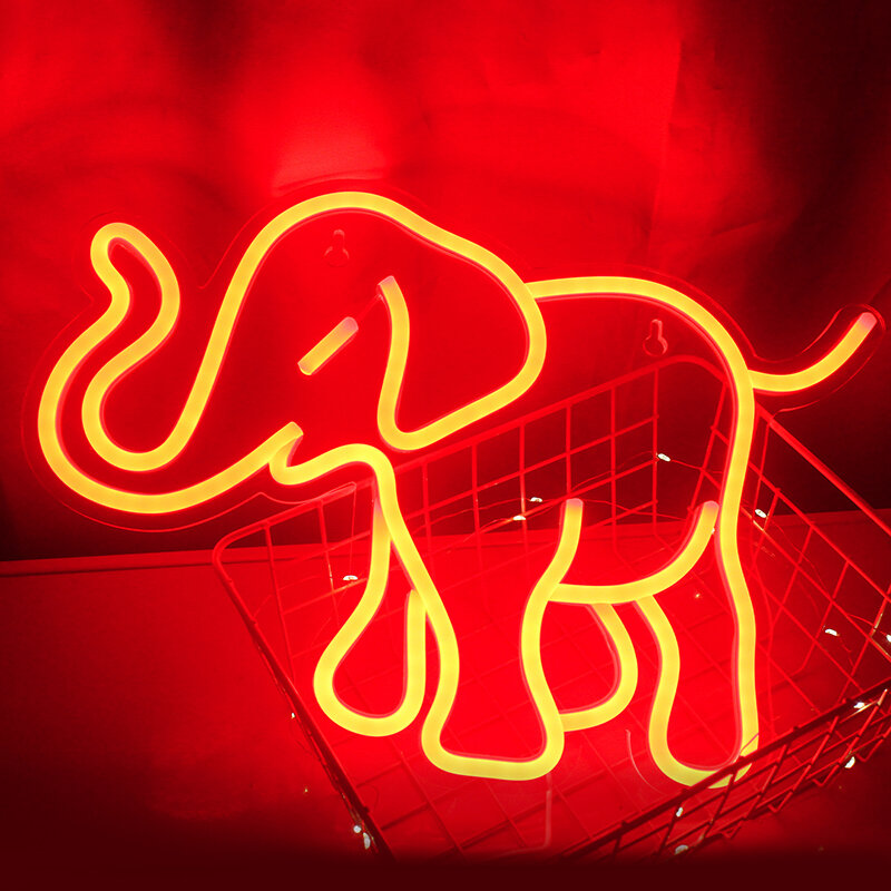 Bee Elephant Design Neon LED Sign Animal Art Wall Lamps USB Hanging Night Lights Cute Logo Room Decoration For Home Bedroom