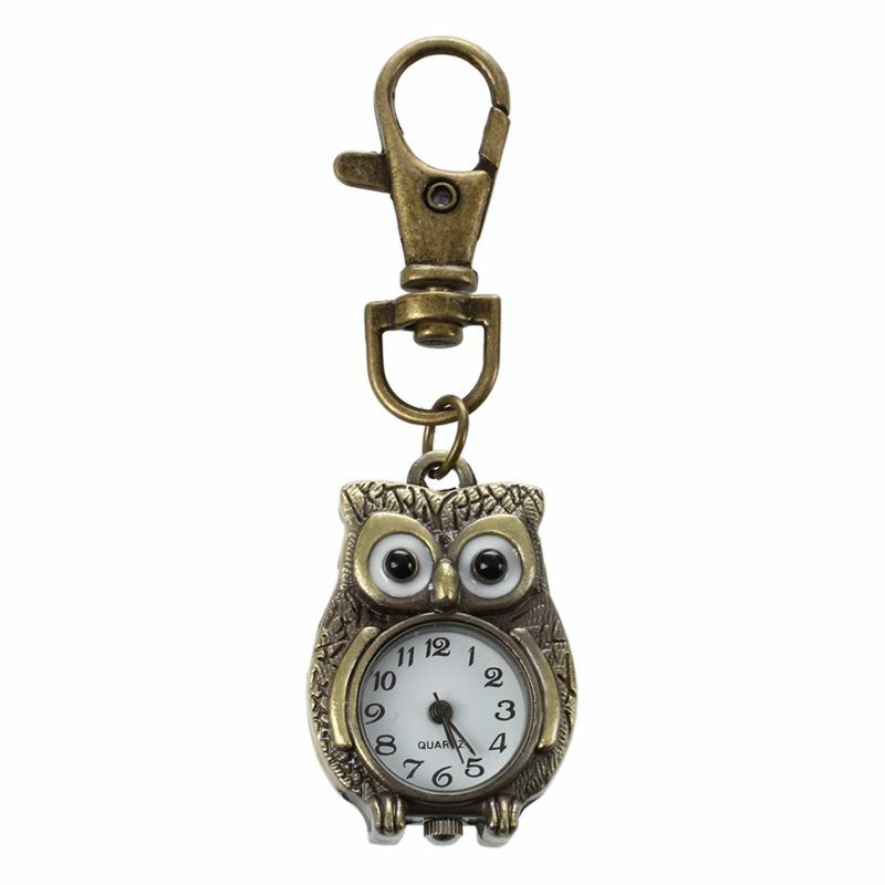Porte-clés en forme de hibou, horloge, 37x24mm