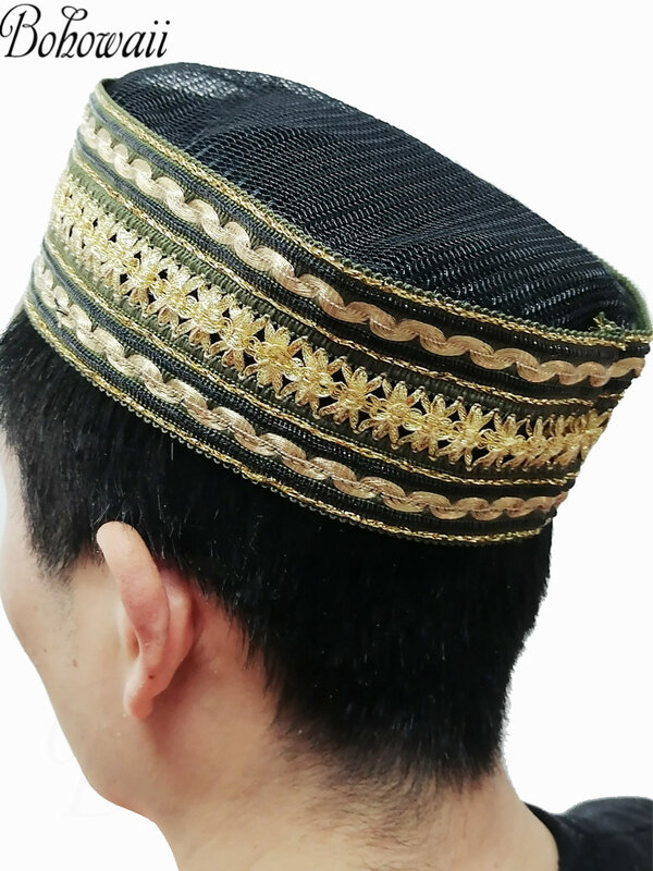 BOhowaii-男性用のイスラム教徒の帽子,特別な日のためのファッショナブルな衣服,アジアのkufiの祈りのためのヘッドギア,クール,夏
