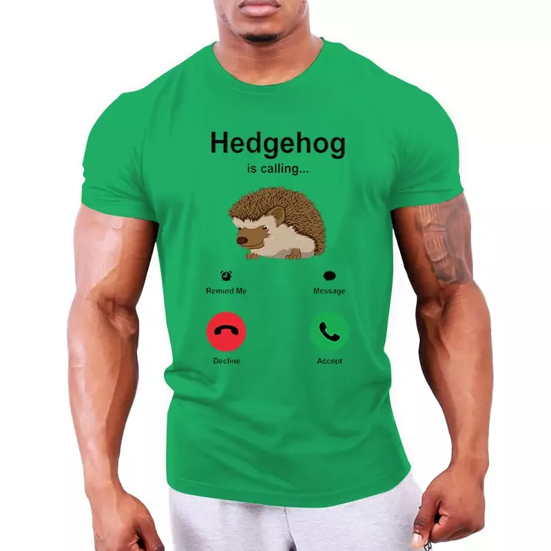Hedgehog Calling พิมพ์ผู้ชายเสื้อยืดขนาดใหญ่เสื้อ T ตลกการ์ตูน Unisex เสื้อฤดูร้อนขนาดใหญ่สำหรับชายขนาด