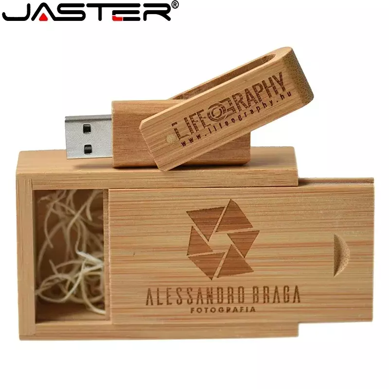 JASTER-unidad Flash USB giratoria de madera de alta velocidad, memoria de 64GB, logotipo personalizado gratis, regalo creativo, disco U para ordenador portátil