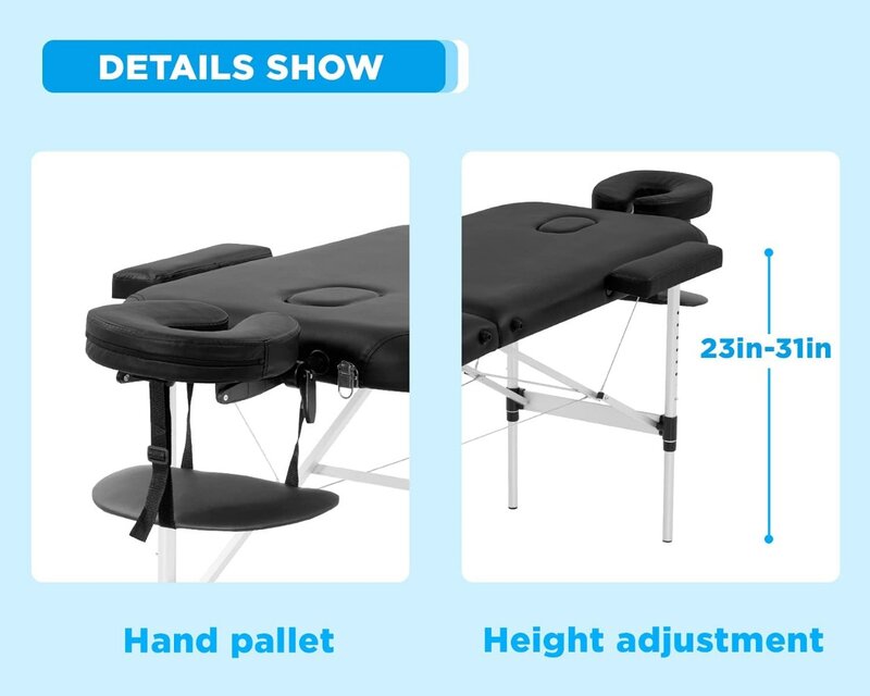 Massage Table Portable Massage Bed 3 Folding 73 Inch Height Adjustable Aluminium Salon Bed Carry Case Tattoo Table Facial Bed Ho