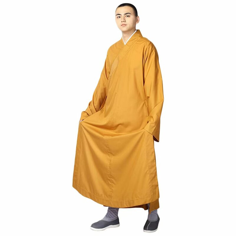 LATERONON Summer Buddhist Shaolin Monk Robe Cotton Long Robes Gown Kung Fu Uniforms Martial Arts Clothing