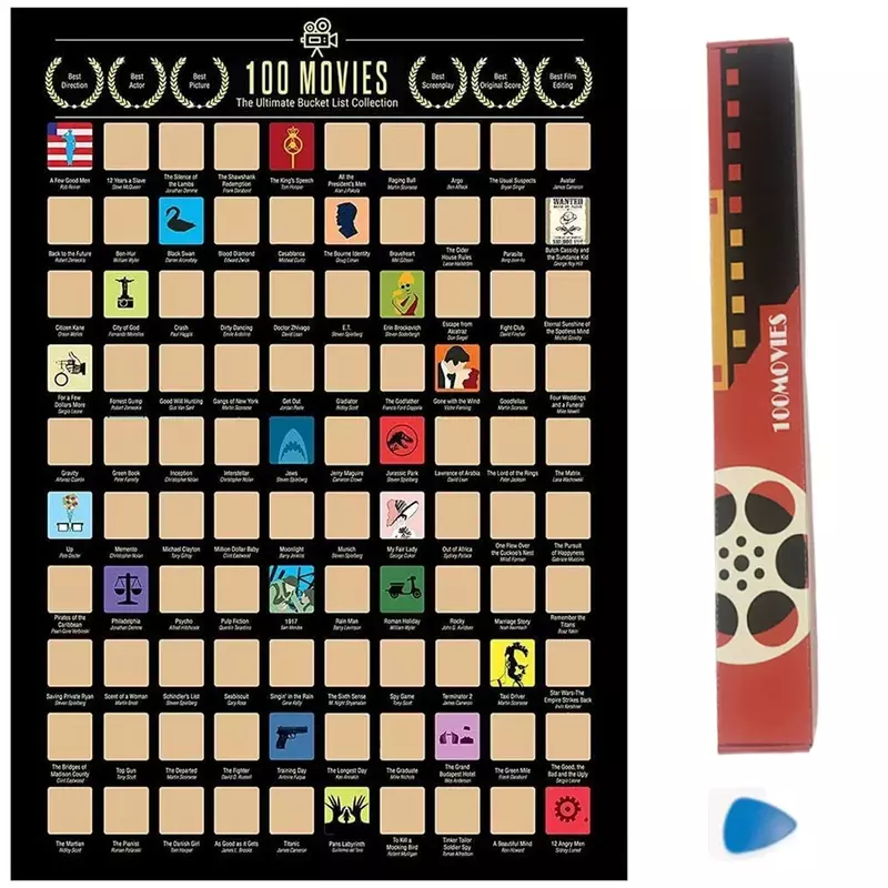 100 Movie Scratch Off Poster Must To See Movies Top Films Of All Time Bucket List Unique Gift for Men and Women Film Lovers