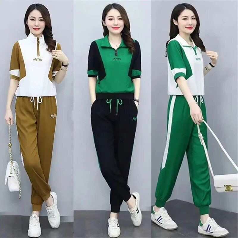 여성 투피스 반팔 셔츠, 레저 세트, 운동복 세트, 한국 패션, 2024 여름 신상