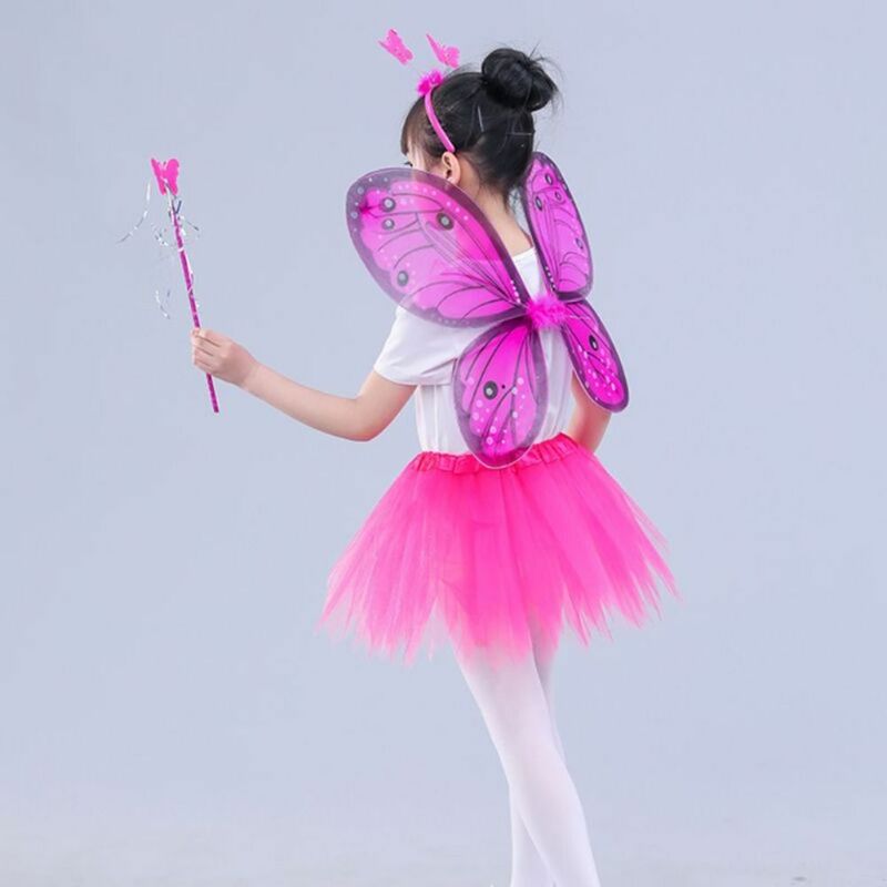 子供のための蝶の翼セット,妖精の衣装セット,プリンセスシミュレーション,ハロウィーンのギフト,ヘッドバンド,2〜8歳