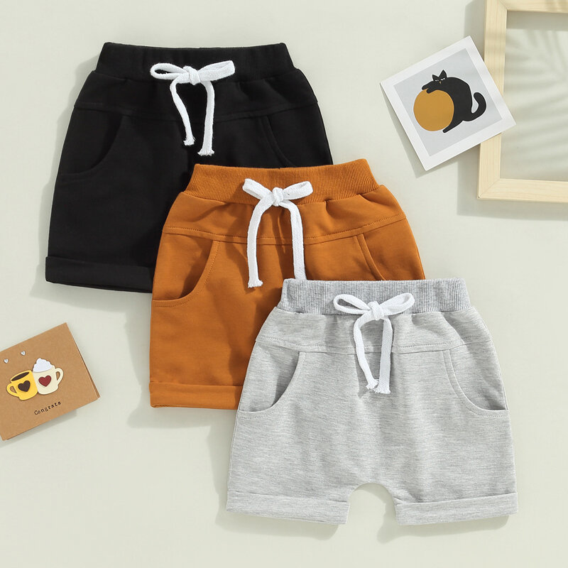 Conjunto de 3 pantalones cortos para niño, chándal informal, sólido, suelto, con cordón, para entrenamiento atlético