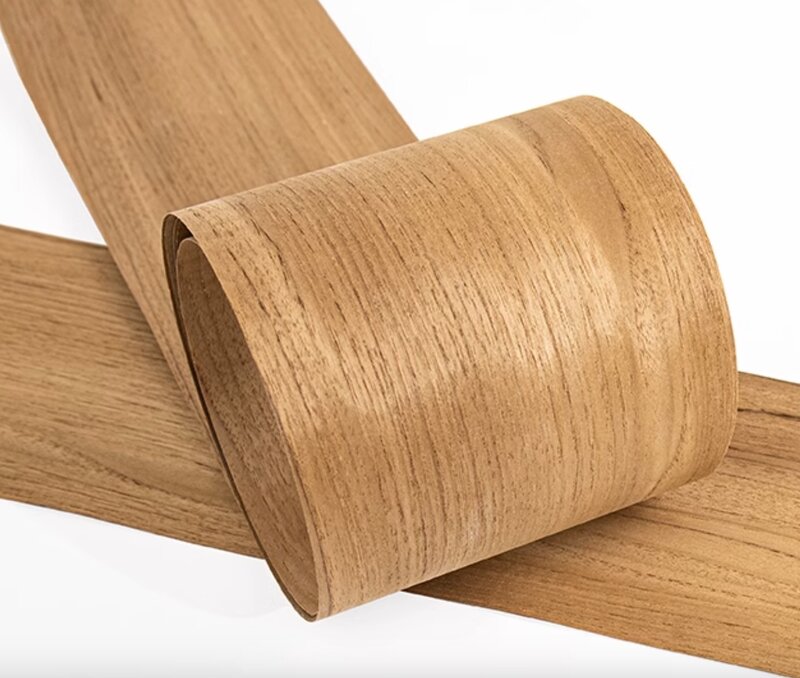 Folheado de madeira de grão reto do Teak, folheado natural, mobília, largura 2.5mm, 130-150mm, T 0.45mm, 30 PCes pelo lote, Tailândia