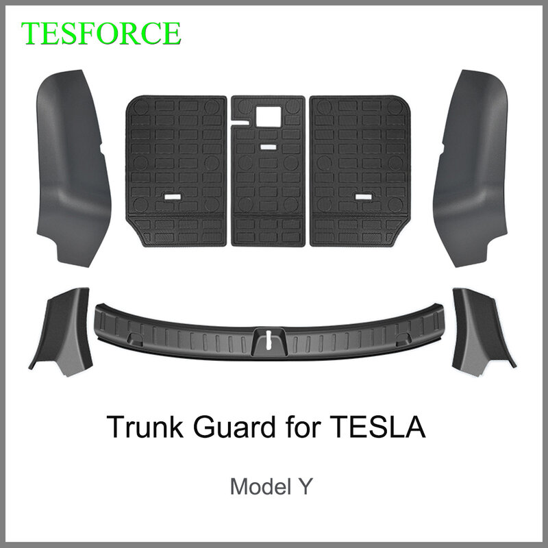 Protector de placa de alféizar de maletero para Tesla modelo Y 2021 2022, protectores de carga de maletero de goma TPE, cubierta de protección lateral de maletero ABS