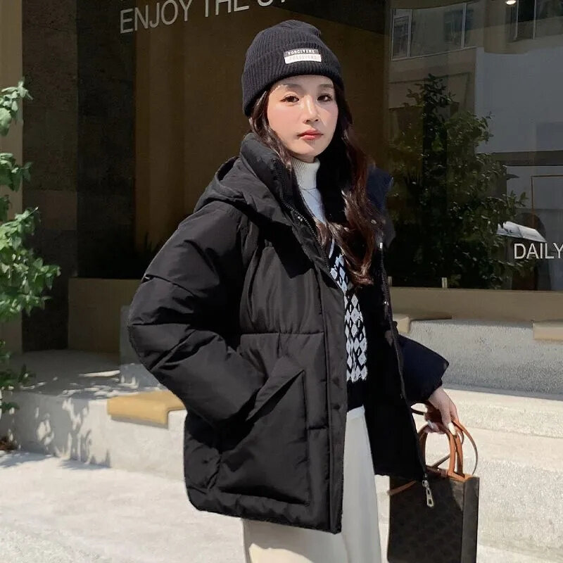 Jaqueta com capuz de pão de algodão espesso, roupa solta, versão coreana, estilo universitário, nova