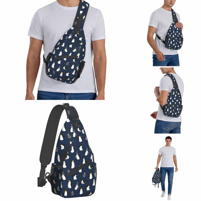 Mochila de viaje con dibujos de pingüinos, bolso de hombro cruzado en el pecho, mochila informal de animales