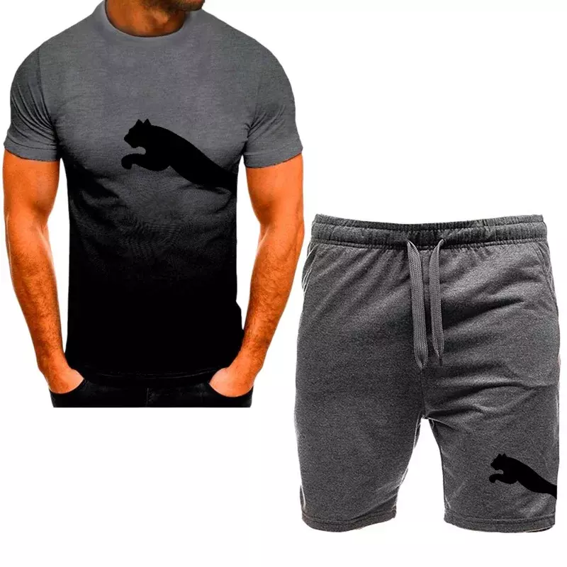 Мужская модная спортивная одежда, футболки с коротким рукавом и шорты, быстросохнущие, 2 предмета, лето, новинка 2024