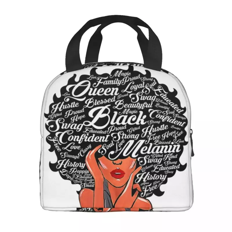 Afrikanische Königin Frauen schwarzes Mädchen Lunchbox Wärme kühler Lebensmittel isoliert Lunch Bag für Schularbeit Picknick wieder verwendbare Tote Container