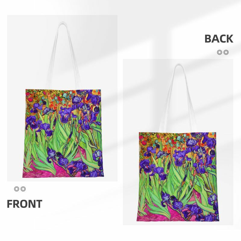 Wielokrotnego użytku Vincent Van Gogh fioletowy irysy torba na zakupy torba na ramię płócienna Tote trwałe artystyczny obraz kwiaty sklep spożywczy torby na zakupy
